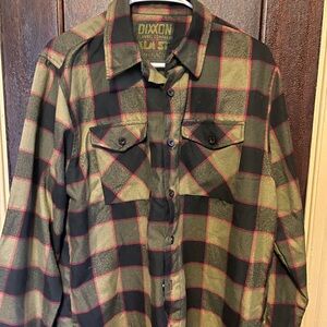 DIXXON ELM STREET Olive and Red Plaid Flannel Shirt